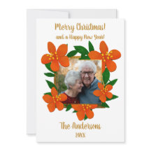 Feliz Navidad | Naranja festivo Red Florals Foto