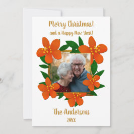 Feliz Navidad | Naranja festivo Red Florals Foto