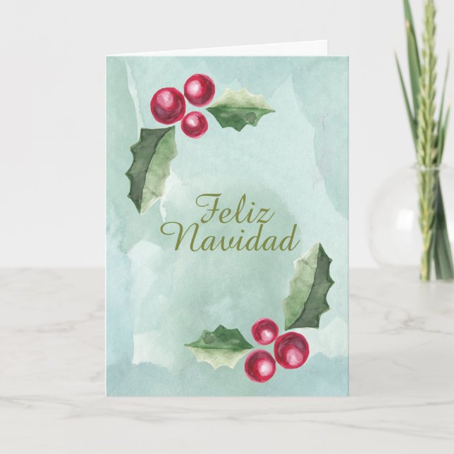 Feliz Navidad Navidades Holly Berry Watercolor (Anverso)