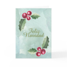 Feliz Navidad Navidades Holly Berry Watercolor