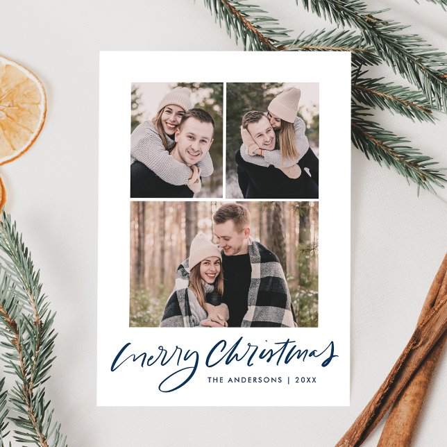 Feliz Navidad Navy Blue Script 3 Collage de fotos (Subido por el creador)