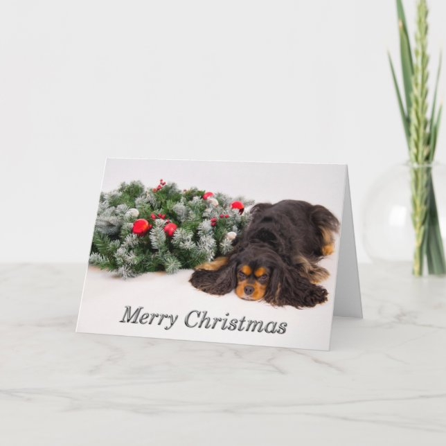 Feliz Navidad Negro y Tan King Charles Card (Anverso)