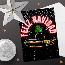 Feliz Navidad Neón Sombrero tarjeta postal de vaca