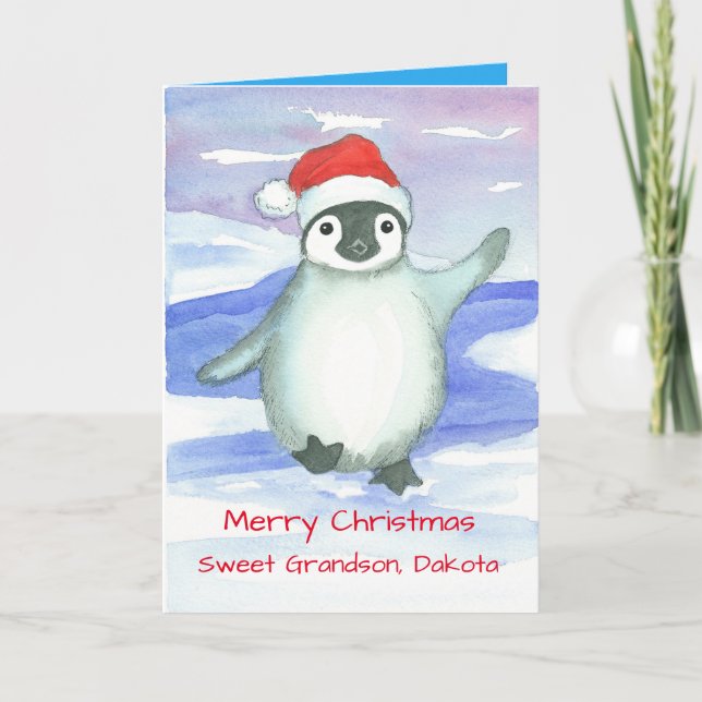 Feliz Navidad Nieto bebé Pingüino Personalizado (Anverso)
