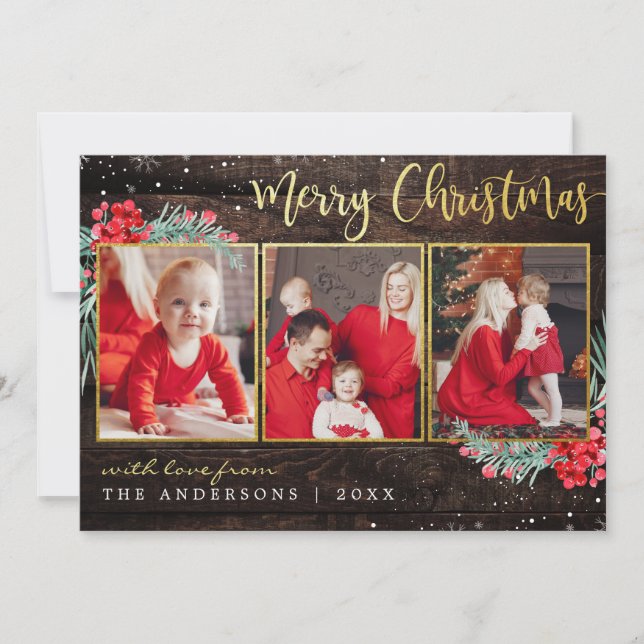 Feliz Navidad Nieve dorada en madera 3 Collages de (Anverso)