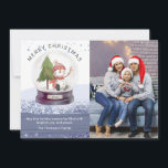 Feliz Navidad Nieve Globe Cute foto de Snowman<br><div class="desc">Esta moderna tarjeta de Navidades incluye un globo de nieve acuarela con un lindo muñeco de nieve con el texto "Feliz Navidad". Personalizado con tu propio texto y foto favorita acentuada con purpurina azul #navidades #christmascards #personalizadas #tarjetas personalizadas #fotocard #holidaycards #snowman #winter #Holiday #festimes</div>