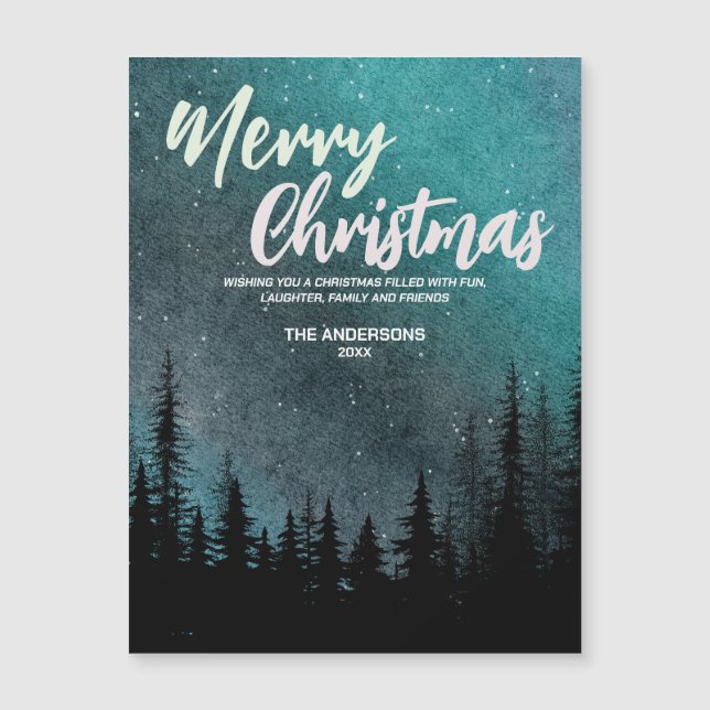 Feliz Navidad Noche oscura cielo bosque de pinos F (Anverso)