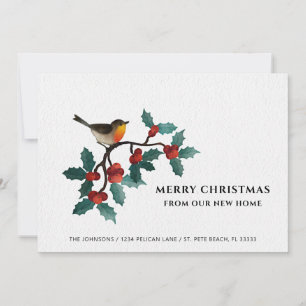 Feliz Navidad Nueva Casa Cute Bird Holly Berries