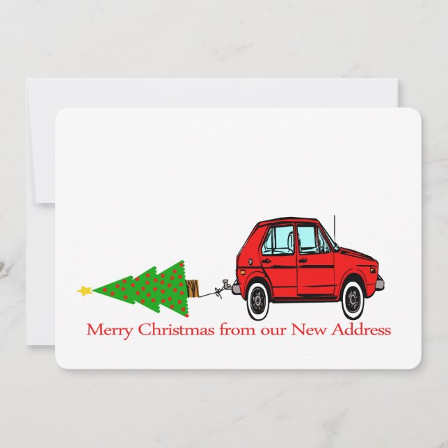 Feliz Navidad Nueva dirección Coche y árbol (Anverso)