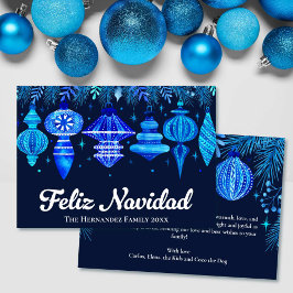 Feliz Navidad Ornamentos Navy color de agua azul