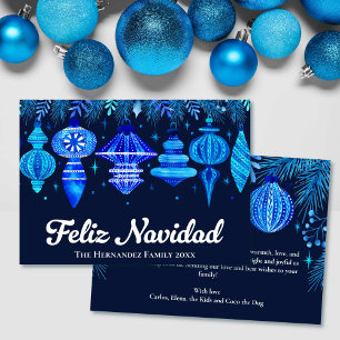 Feliz Navidad Ornamentos Navy color de agua azul
