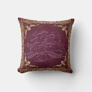 Feliz Navidad Oro Marrón Almohada decorativa