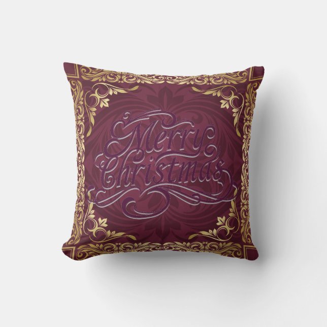Feliz Navidad Oro Marrón Almohada decorativa (Anverso)