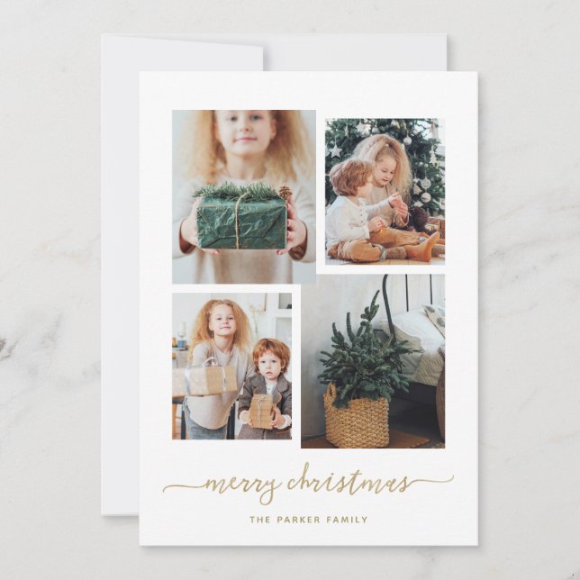 Feliz Navidad | Oro moderno Cuatro Collages de fot (Anverso)