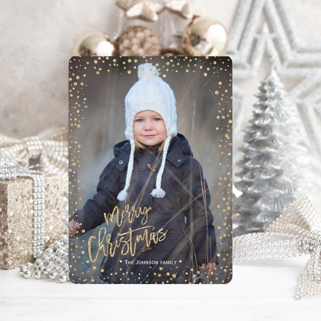 Feliz Navidad | Oro | Puntos Purpurinas | Tarjeta  (Merry Christmas | Gold | Glitter Dots | Photo Card)