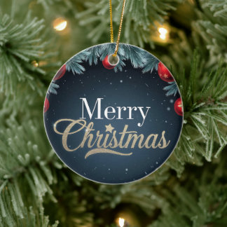 Feliz Navidad Oscuro Azul y Ornamento Rojo