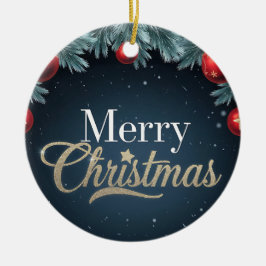 Feliz Navidad Oscuro Azul y Ornamento Rojo