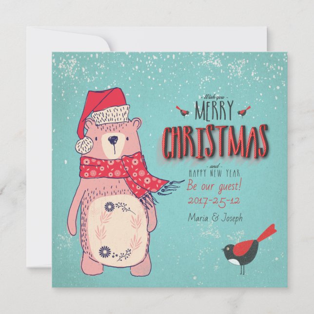 Feliz Navidad- oso de Navidad y texto editable sob (Anverso)