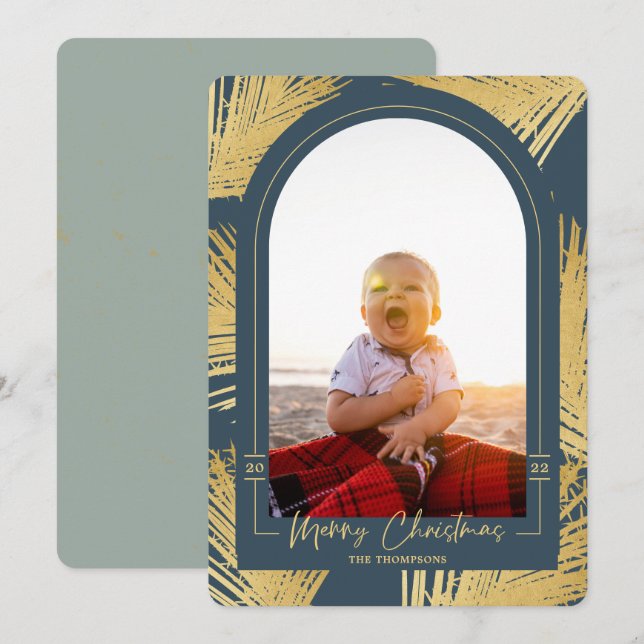 Feliz Navidad Palm de oro Blue Beach Foto (Anverso / Reverso)