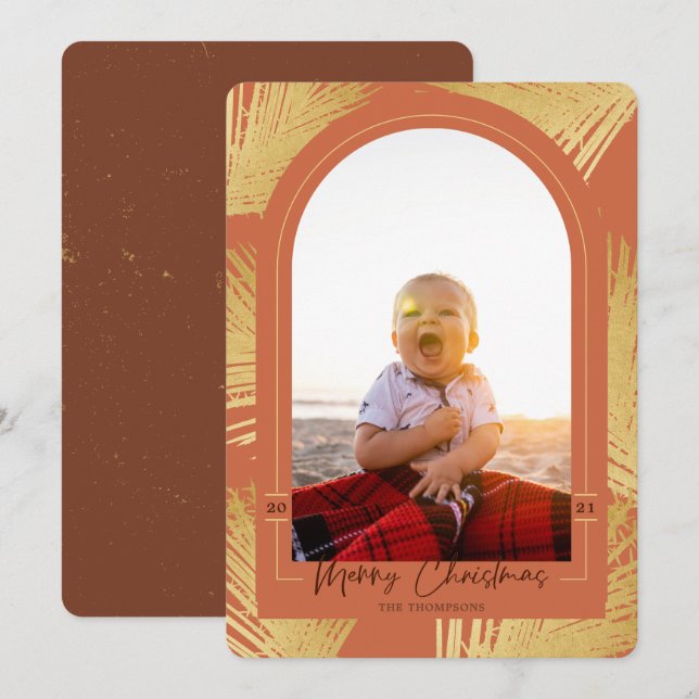 Feliz Navidad Palm Dorado Foto de playa de arena d (Anverso / Reverso)