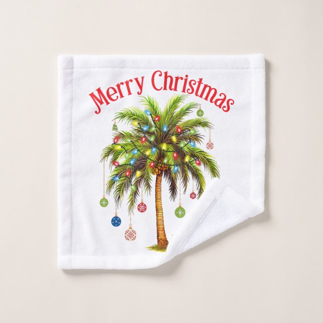 Feliz Navidad Palm Tree Light Tropical Hawaiano (Toallita)