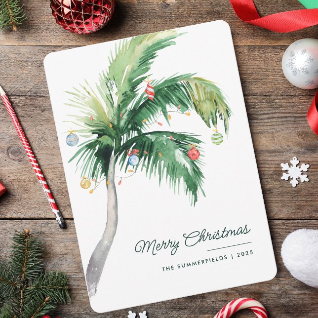 Feliz Navidad Palm Tree Tropical Coast (Merry Christmas Palm Tree Tropical Coast Holiday Card)
