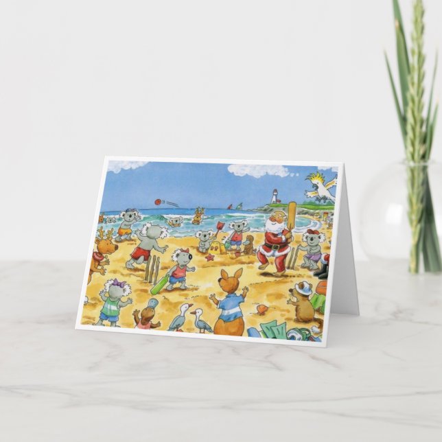 Feliz Navidad Papá Noel con animales en la playa (Anverso)