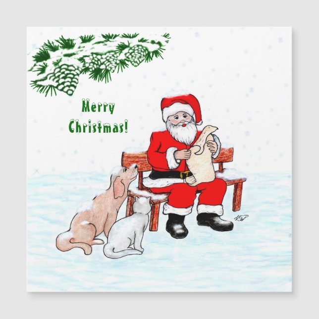 Feliz Navidad! Papá Noel con gato y perro (Anverso)
