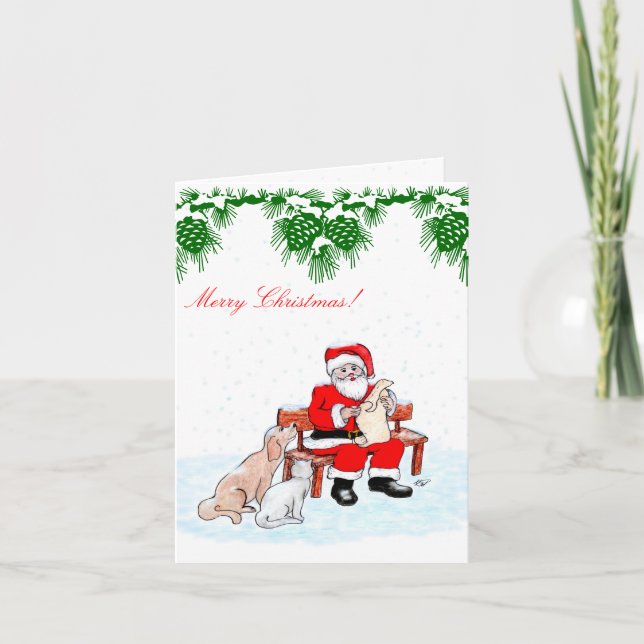 Feliz Navidad - Papá Noel con gato y perro (Anverso)