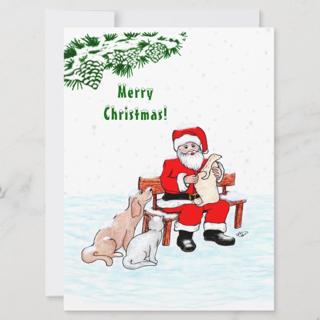 Feliz Navidad! Papá Noel con gato y perro (Anverso)
