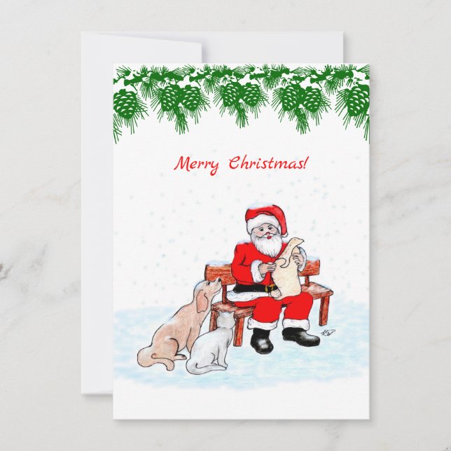 Feliz Navidad - Papá Noel con gato y perro (Anverso)