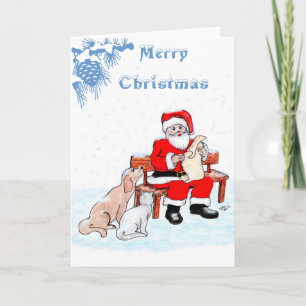 Feliz Navidad - Papá Noel con gato y perro