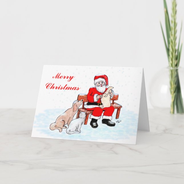 Feliz Navidad - Papá Noel con gato y perro (Anverso)