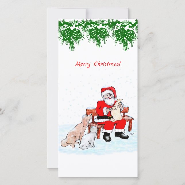 Feliz Navidad - Papá Noel con gato y perro (Anverso)