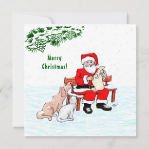 ¡Feliz Navidad! Papá Noel con gato y perro