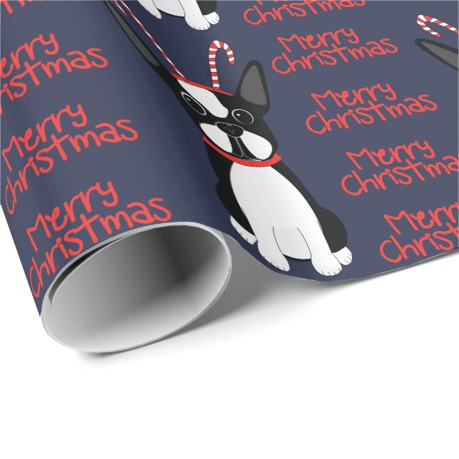Feliz Navidad! Papel de envolver de Boston Terrier (Esquina del rollo)