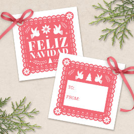 Feliz Navidad Papel Picado Etiqueta de regalo