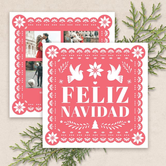 Feliz Navidad Papel Tarjeta de Navidad de fotos (Feliz Navidad Papel Picado Photo Christmas Card by Fiesta Valley Print)