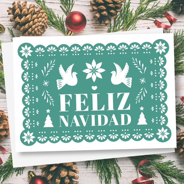 Feliz Navidad Papel Tarjeta de Navidades estilo pi (Feliz Navidad Papel Picado Style Christmas Card by Fiesta Valley Print)