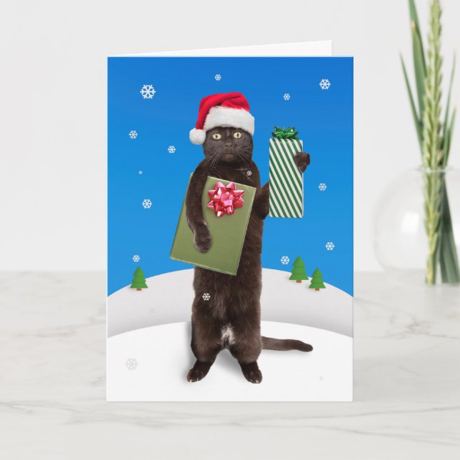Feliz Navidad para cualquier gato negro con regalo (Anverso)
