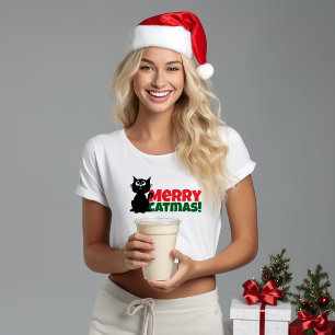 Feliz Navidad para mamás felinas Camiseta roja div