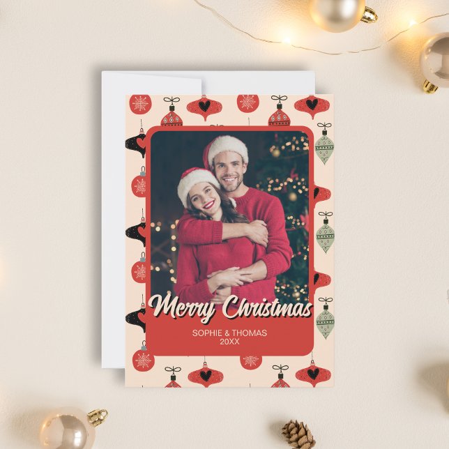 Feliz Navidad Pareja Foto Rojo (Merry Christmas Couple Photo Red Holiday Card)