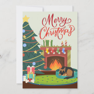 Feliz Navidad Pastor Alemán Perro Chimenea Navidad