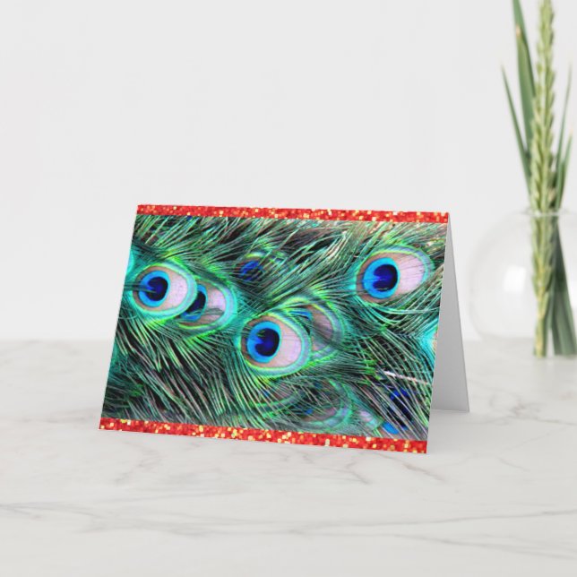 Feliz Navidad Peacock y Purpurina Rojo (Anverso)