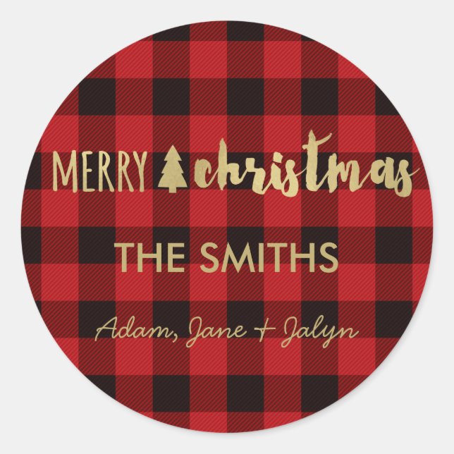 Feliz Navidad Pegatina Búfalo Cheque y Oro (Anverso)