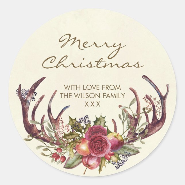 Feliz Navidad pegatina invierno holly personalizad (Anverso)