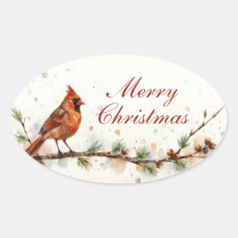 Feliz Navidad Pegatina Ovalada de Cardenal