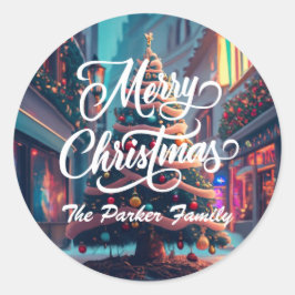 Feliz Navidad pegatinas de ronda personalizados