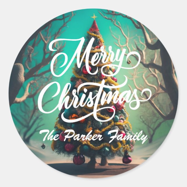 Feliz Navidad pegatinas de ronda personalizados (Anverso)