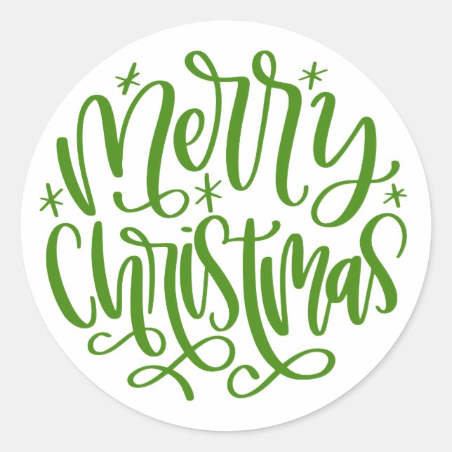Feliz Navidad Pegatinas Escritura Redonda Verde (Anverso)